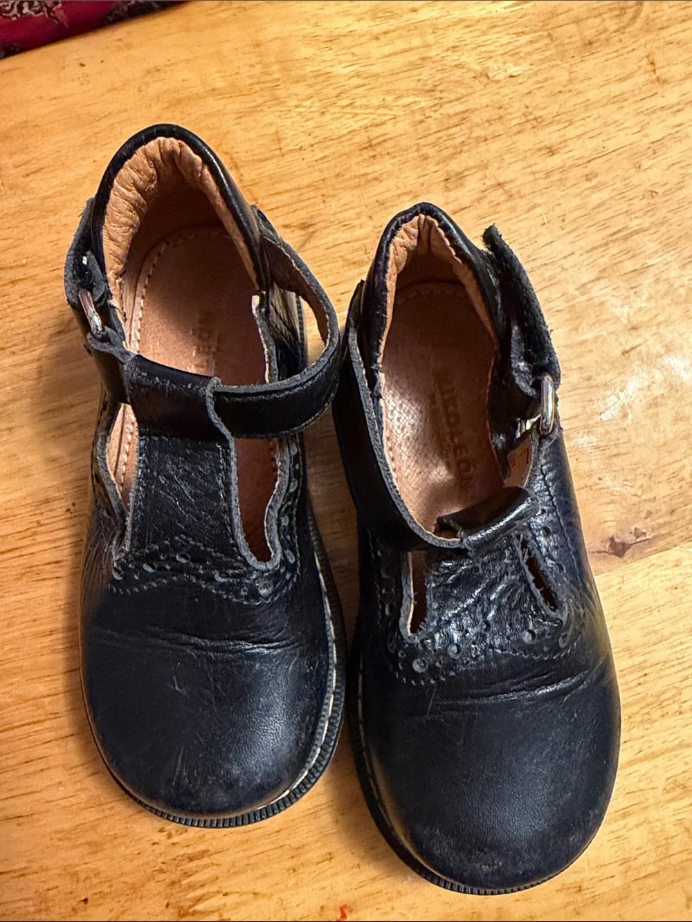 Black Leather Girls T-Strap Dress Shoes